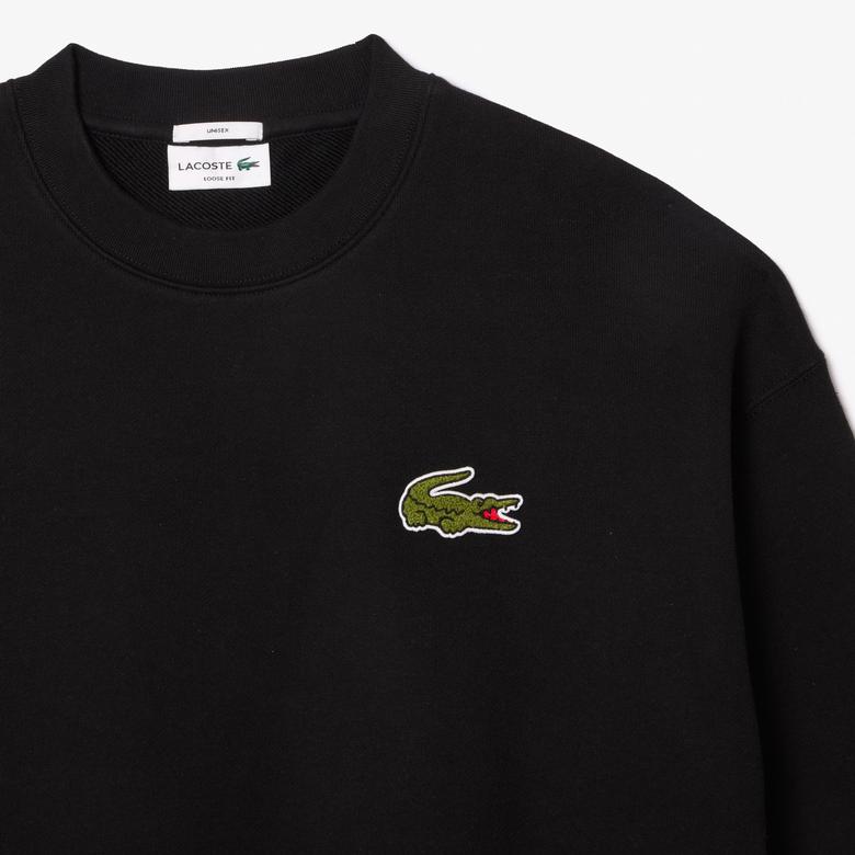 Lacoste Loose Fit Bisiklet Yaka Organik Pamuk Unisex Siyah Sweatshirt