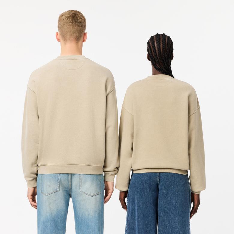 Lacoste Unisex Loose Fit Bisiklet Yaka Bej Sweatshirt