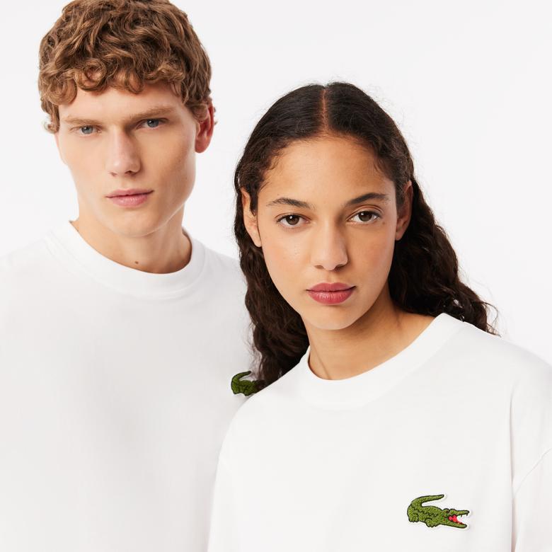 Lacoste Unisex Loose Fit Bisiklet Yaka Organik Pamuk Beyaz T-Shirt