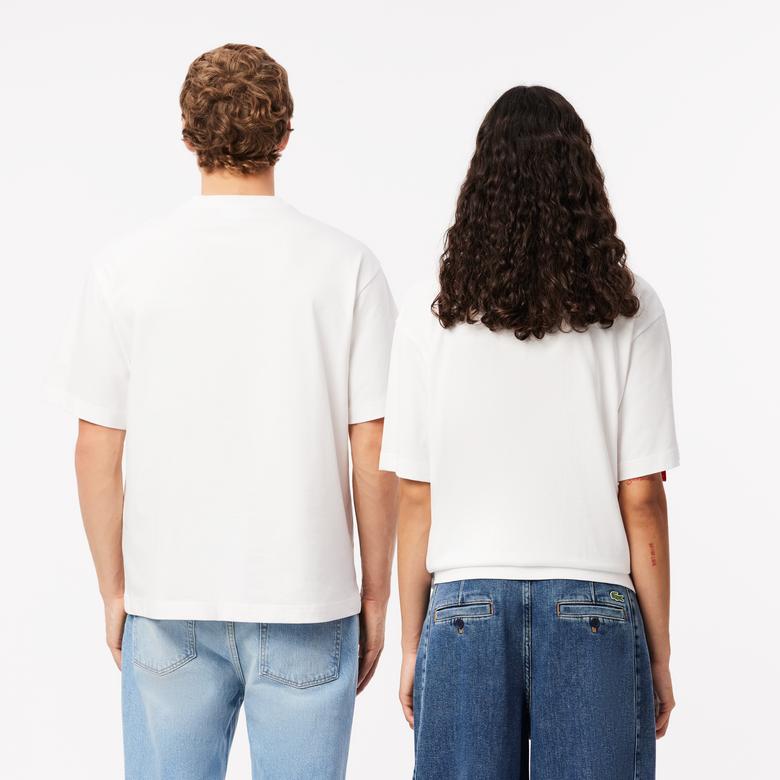Lacoste Unisex Loose Fit Bisiklet Yaka Organik Pamuk Beyaz T-Shirt