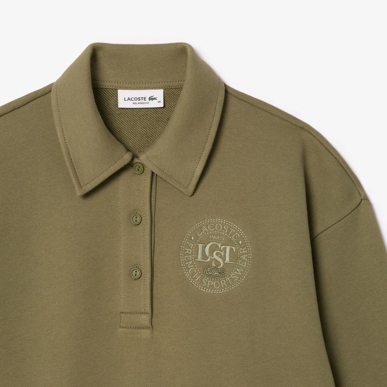 Lacoste Kadın Relaxed Fit Polo Yaka Haki Sweatshirt