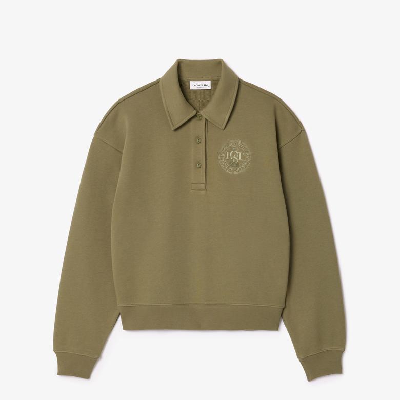 Lacoste Kadın Relaxed Fit Polo Yaka Haki Sweatshirt