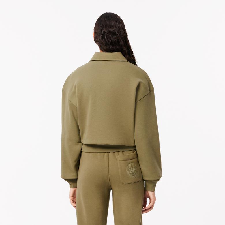 Lacoste Kadın Relaxed Fit Polo Yaka Haki Sweatshirt