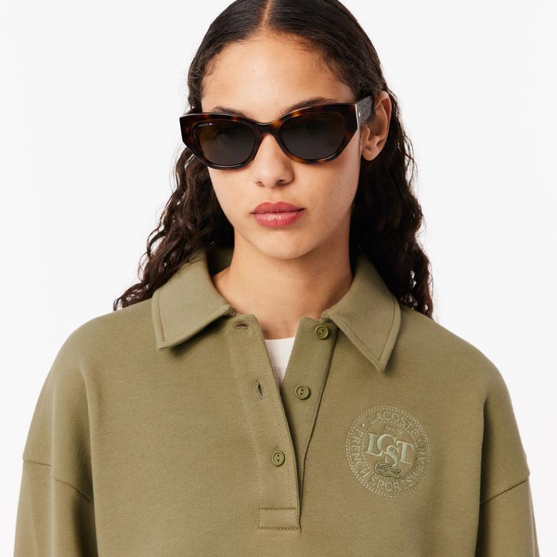 Lacoste Kadın Relaxed Fit Polo Yaka Haki Sweatshirt