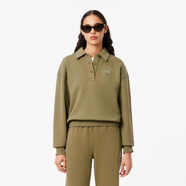 Lacoste Kadın Relaxed Fit Polo Yaka Haki Sweatshirt