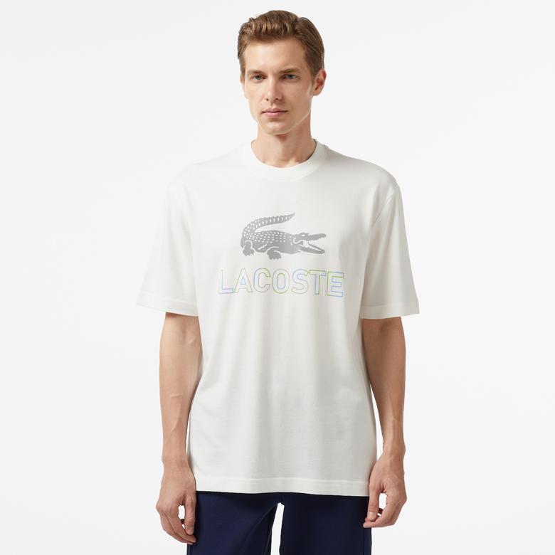 Lacoste Erkek Regular Fit Bisiklet Yaka Baskılı Beyaz T-Shirt