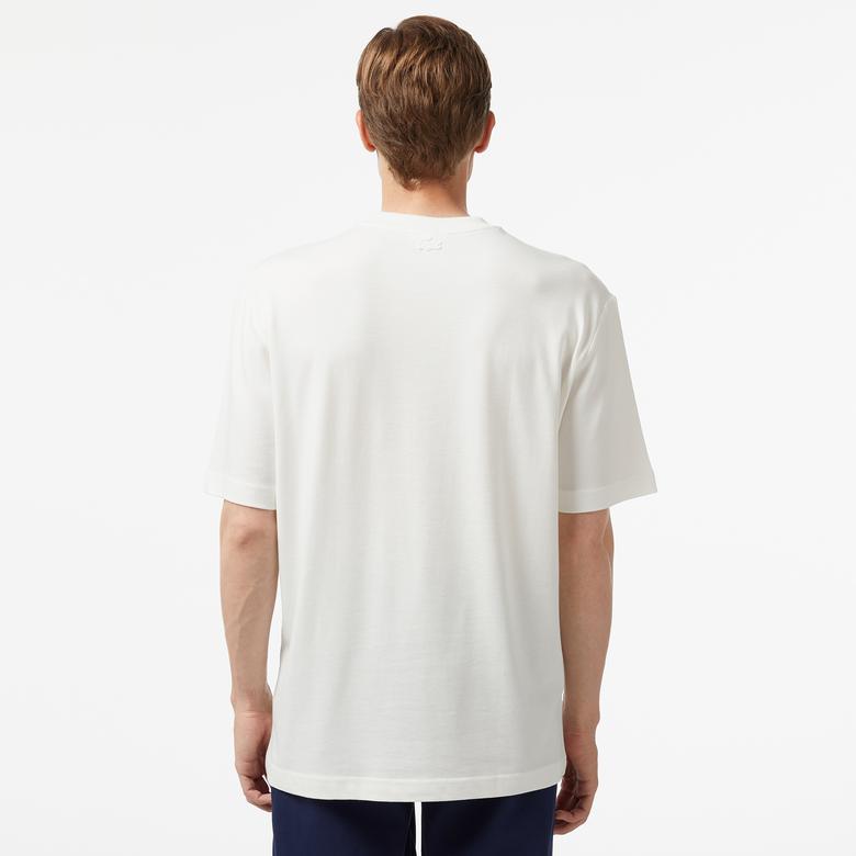 Lacoste Erkek Regular Fit Bisiklet Yaka Baskılı Beyaz T-Shirt
