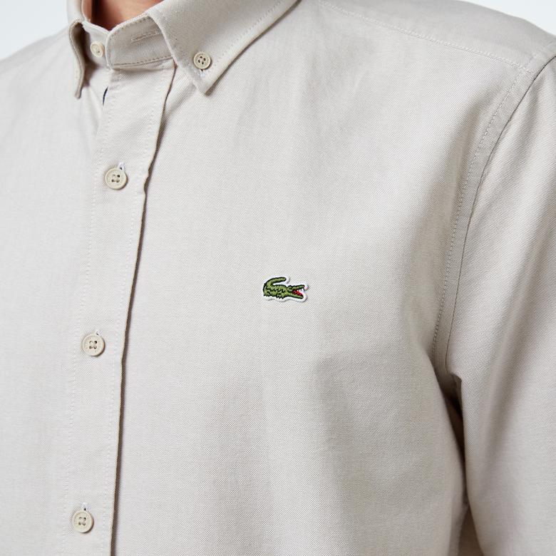 Lacoste Slim Fit Düğmeli Yaka Erkek Gri Gömlek
