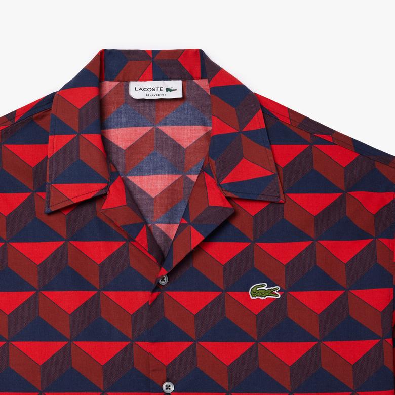 Lacoste Erkek Relaxed Fit Kısa Kollu Monogram Bordo Gömlek