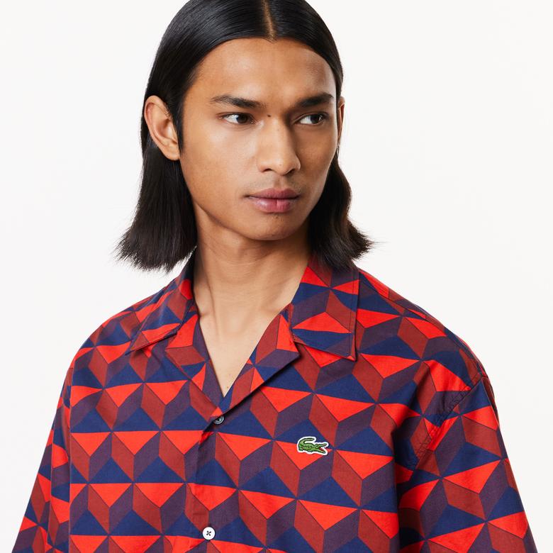 Lacoste Erkek Relaxed Fit Kısa Kollu Monogram Bordo Gömlek