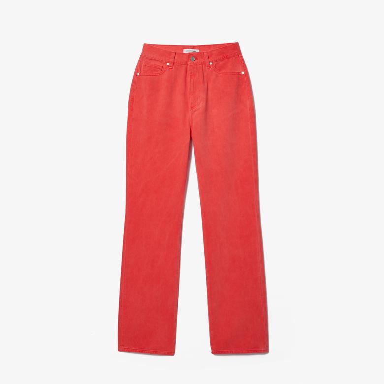 Lacoste Kadın Straight Fit Kırmızı Jean Pantolon