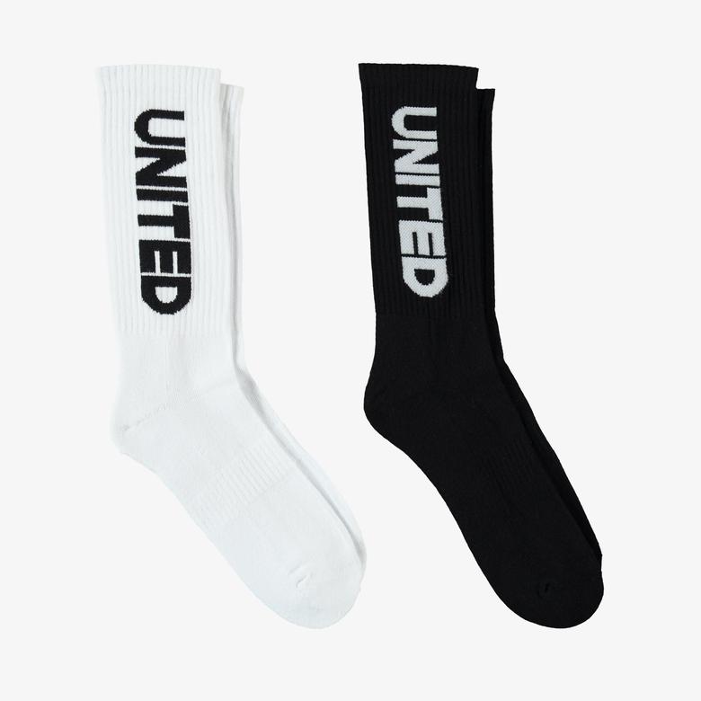 UNITED4 Classic Unisex Siyah/Beyaz 2'li Çorap