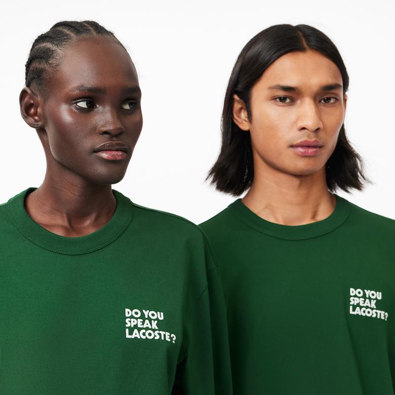 Lacoste Unisex Classic Fit Bisiklet Yaka Baskılı Yeşil T-Shirt