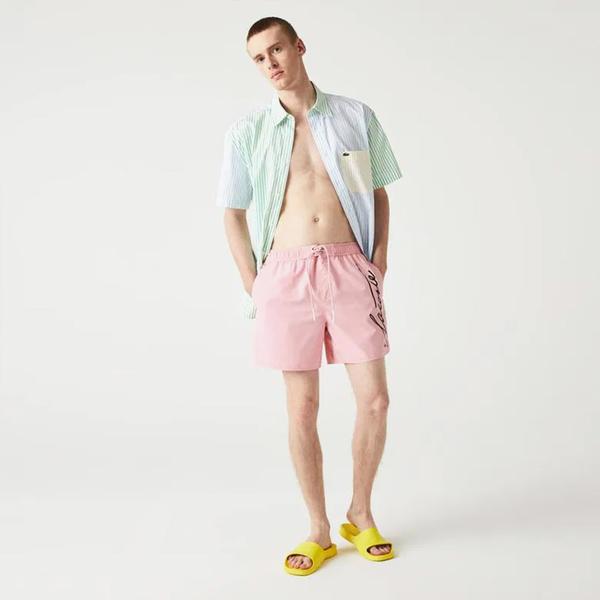 Lacoste Erkek Baskılı Pembe Mayo Şort