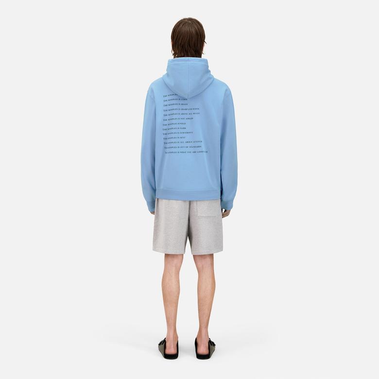 ERKEK BASKILI KAPÜŞONLU MAVİ SWEATSHIRT