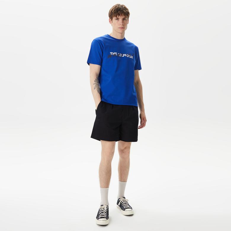 ERKEK BASKILI BİSİKLET YAKA LACİVERT  T-SHIRT