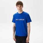 ERKEK BASKILI BİSİKLET YAKA LACİVERT  T-SHIRT
