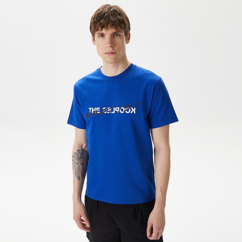 ERKEK BASKILI BİSİKLET YAKA LACİVERT  T-SHIRT