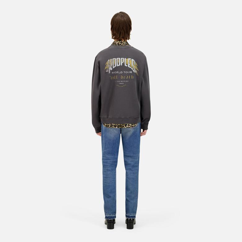 ERKEK BASKILI BİSİKLET YAKA SİYAH SWEATSHIRT
