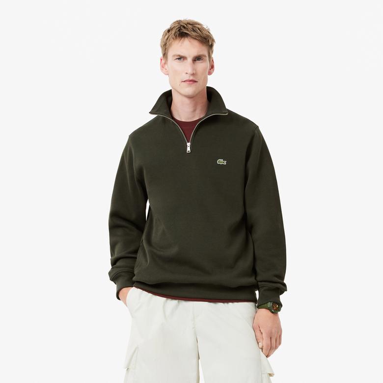Lacoste Erkek Classic Fit Yarım Fermuarlı Yeşil Sweatshirt