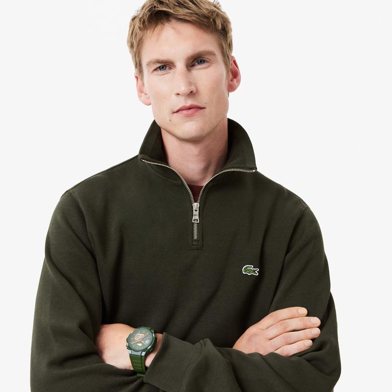 Lacoste Erkek Classic Fit Yarım Fermuarlı Yeşil Sweatshirt