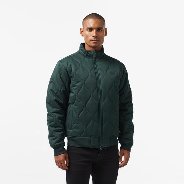 Lacoste Erkek Relaxed Fit Dik Yaka Kapitone Koyu Yeşil Mont