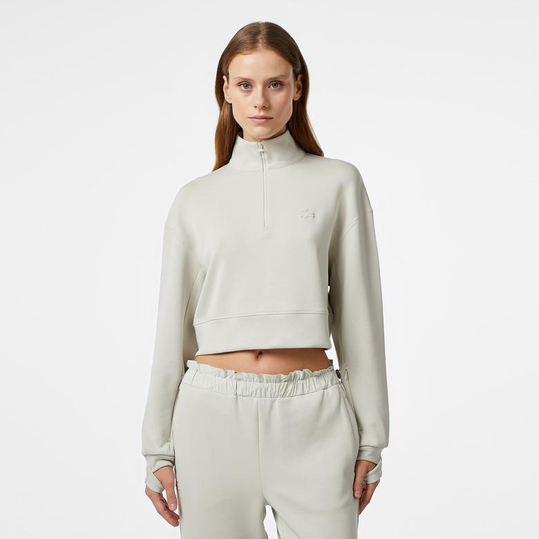 Lacoste Relaxed Fit Yarım Fermuarlı Kadın Gri Sweatshirt