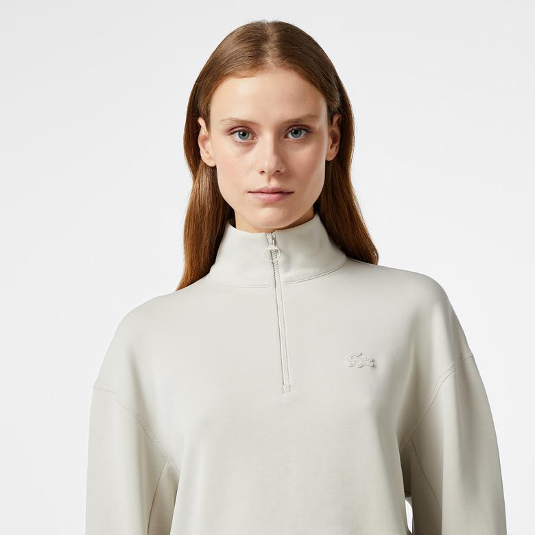 Lacoste Relaxed Fit Yarım Fermuarlı Kadın Gri Sweatshirt