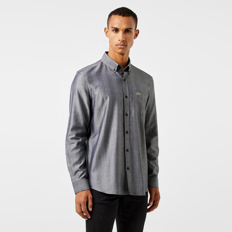 Lacoste Erkek Slim Fit Düğmeli Yaka Gri Gömlek