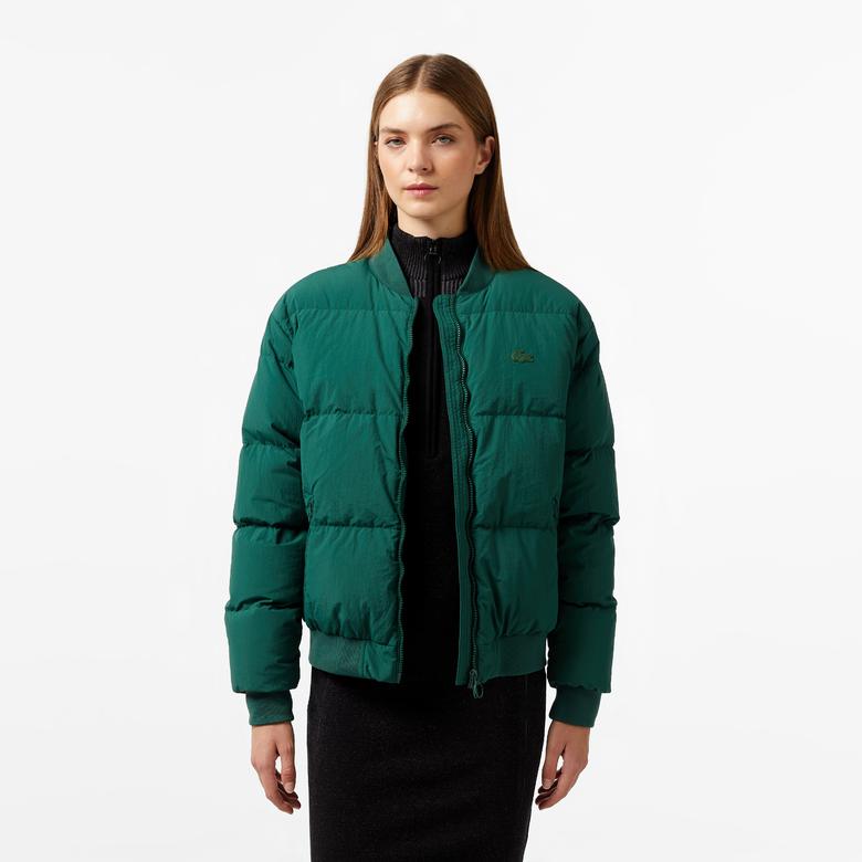 Lacoste Kadın Relaxed Fit Dik Yaka Koyu Yeşil Mont