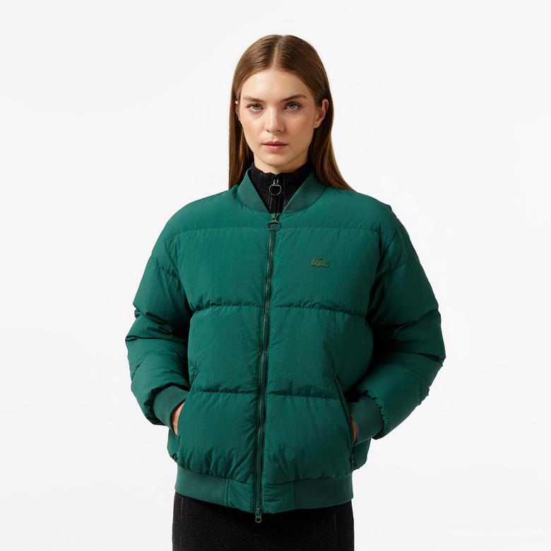Lacoste Kadın Relaxed Fit Dik Yaka Koyu Yeşil Mont