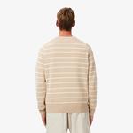 Lacoste Erkek Classic Fit Bisiklet Yaka Çizgili Bej Triko