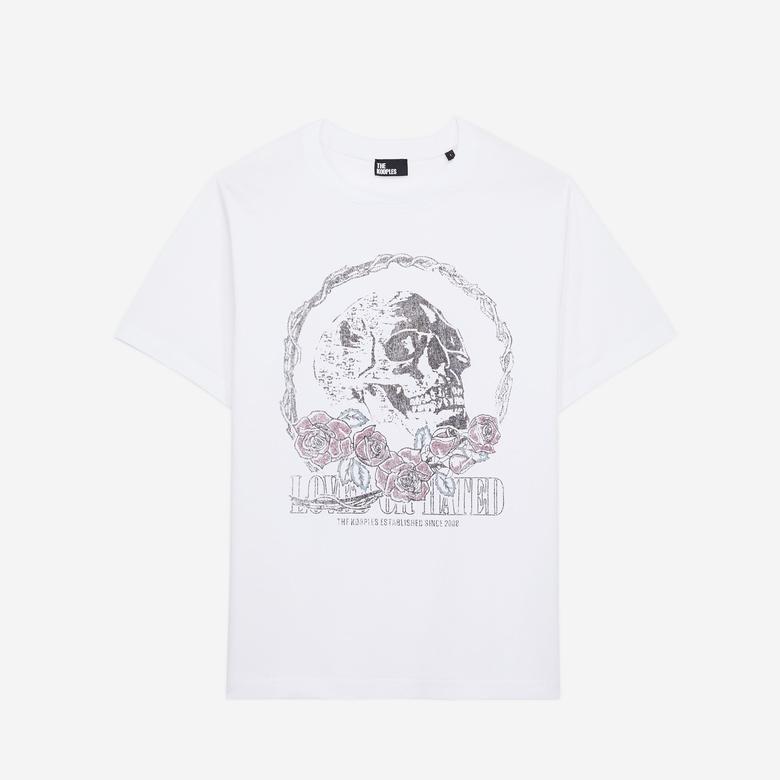 KADIN BİSİKLET YAKA BASKILI BEYAZ T-SHIRT