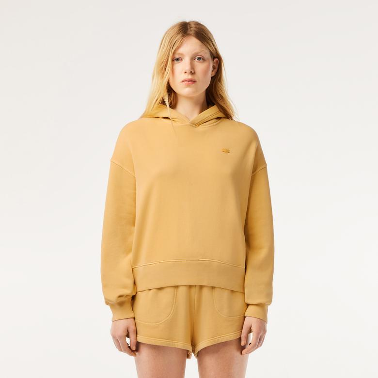 Lacoste Kadın Oversize Fit Kapüşonlu Sarı Sweatshirt
