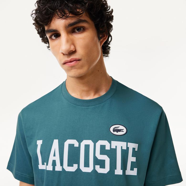 Lacoste Erkek Classic Fit Bisiklet Yaka Baskılı Mavi T-Shirt