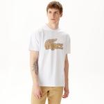 Lacoste Erkek Relaxed Fit Bisiklet Yaka Baskılı Beyaz T-Shirt