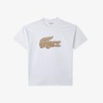 Lacoste Erkek Relaxed Fit Bisiklet Yaka Baskılı Beyaz T-Shirt