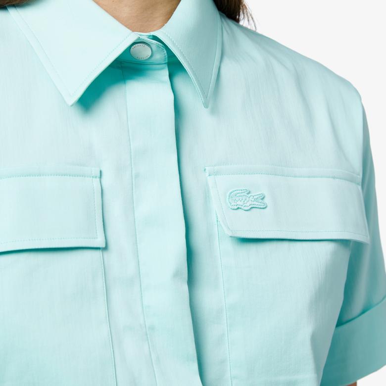 Lacoste Kadın Kısa Kollu Mavi Gömlek