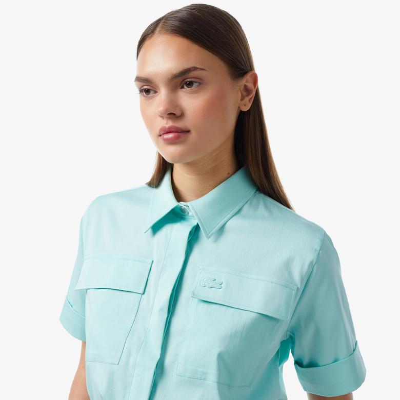 Lacoste Kadın Kısa Kollu Mavi Gömlek