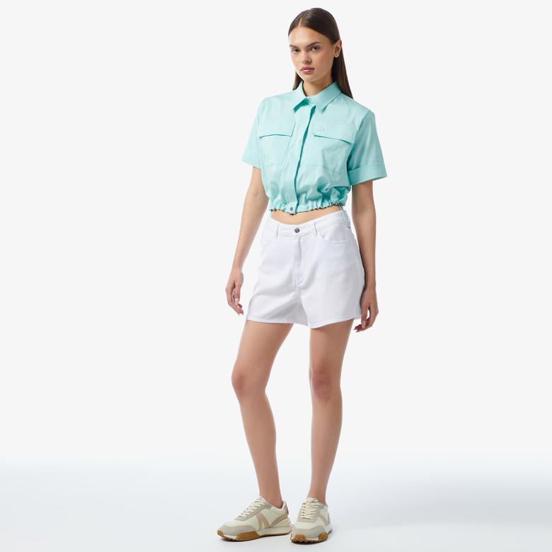 Lacoste Kadın Kısa Kollu Mavi Gömlek