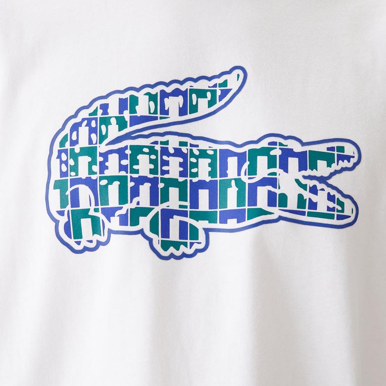 Lacoste Erkek Relaxed Fit Bisiklet Yaka Baskılı Beyaz T-Shirt
