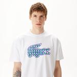 Lacoste Erkek Relaxed Fit Bisiklet Yaka Baskılı Beyaz T-Shirt