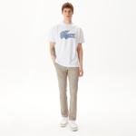 Lacoste Erkek Relaxed Fit Bisiklet Yaka Baskılı Beyaz T-Shirt