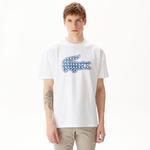 Lacoste Erkek Relaxed Fit Bisiklet Yaka Baskılı Beyaz T-Shirt