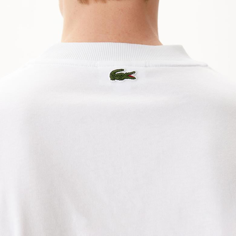 Lacoste Erkek Relaxed Fit Bisiklet Yaka Baskılı Beyaz T-Shirt