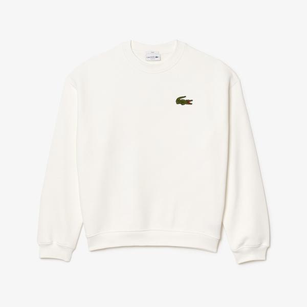 Lacoste Unisex Loose Fit Bisiklet Yaka Organik Pamuk Beyaz Sweatshirt