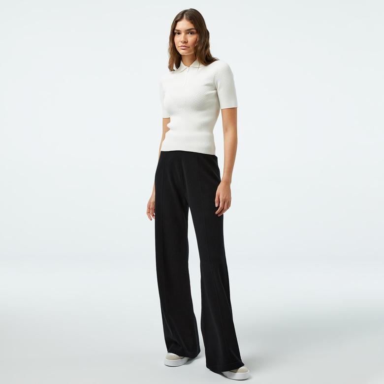 Lacoste Kadın Slim Fit Polo Yaka Beyaz Triko