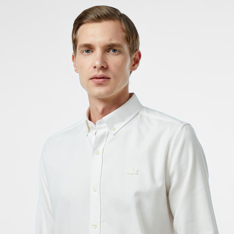 Lacoste Slim Fit Düğmeli Yaka Erkek Beyaz Gömlek