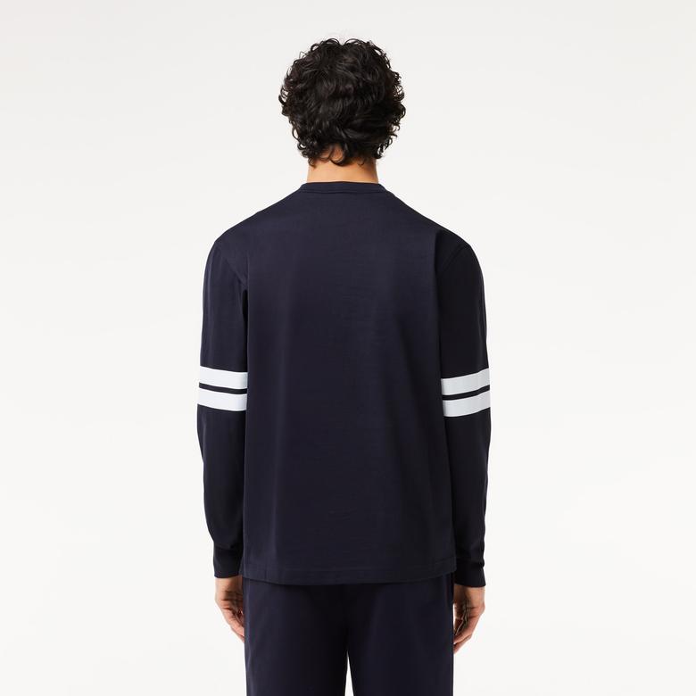 Lacoste Erkek Classic Fit Uzun Kollu Bisiklet Yaka Baskılı Siyah T-Shirt