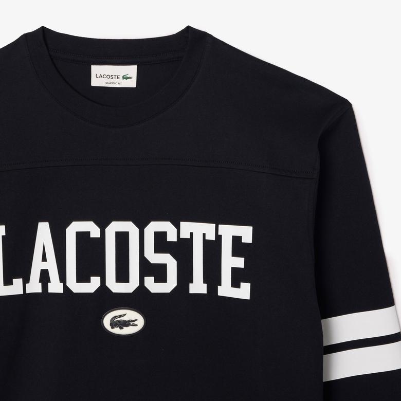 Lacoste Erkek Classic Fit Uzun Kollu Bisiklet Yaka Baskılı Siyah T-Shirt